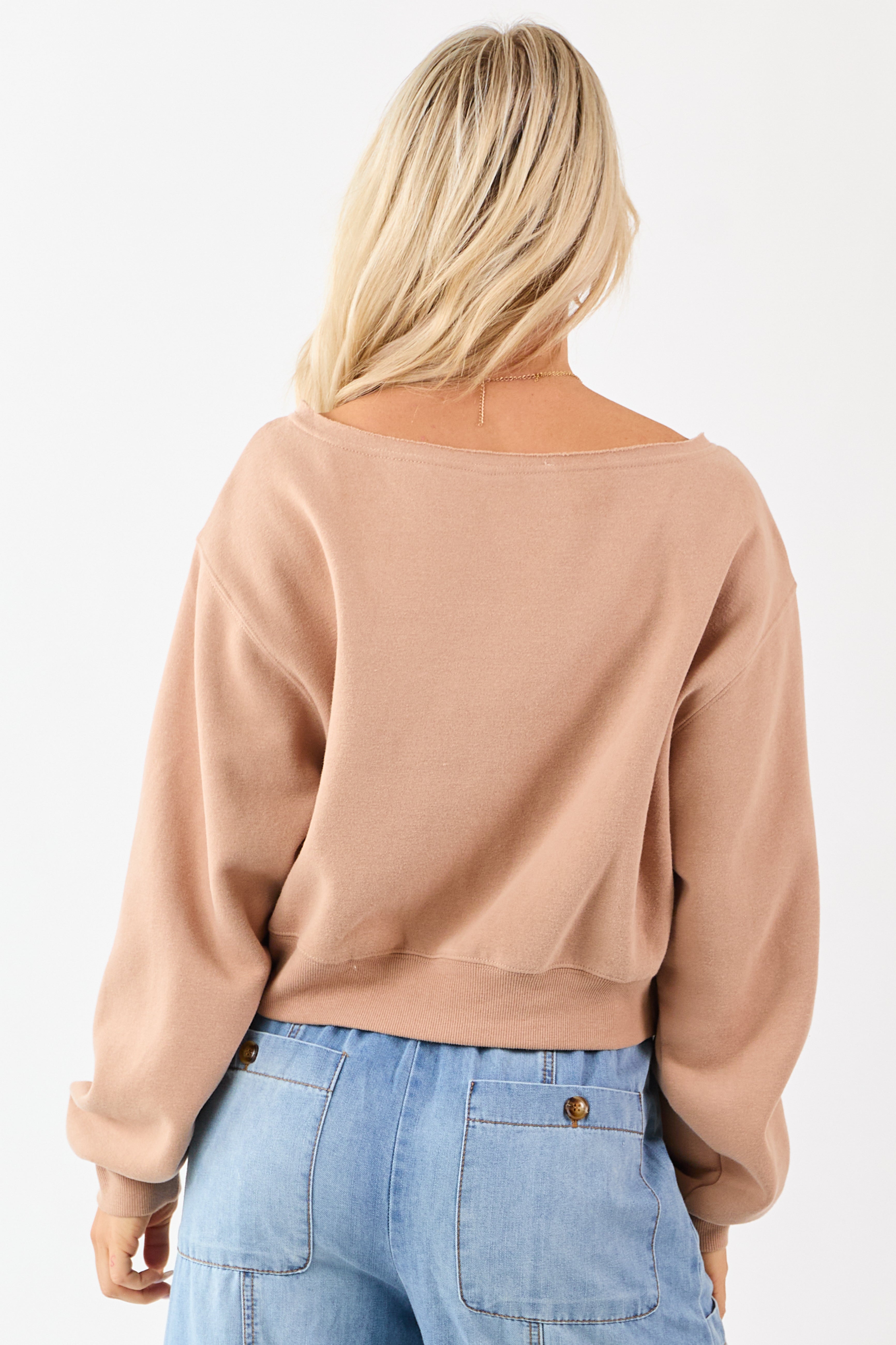 Nude Raw Boat Neck Boxy Pullover Sweatshirt