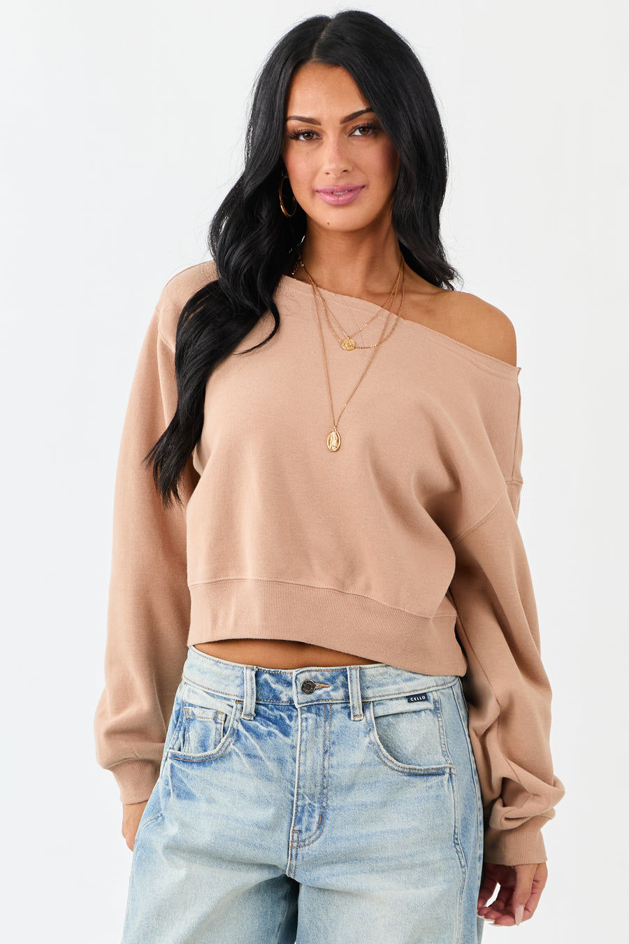Nude Raw Boat Neck Boxy Pullover Sweatshirt