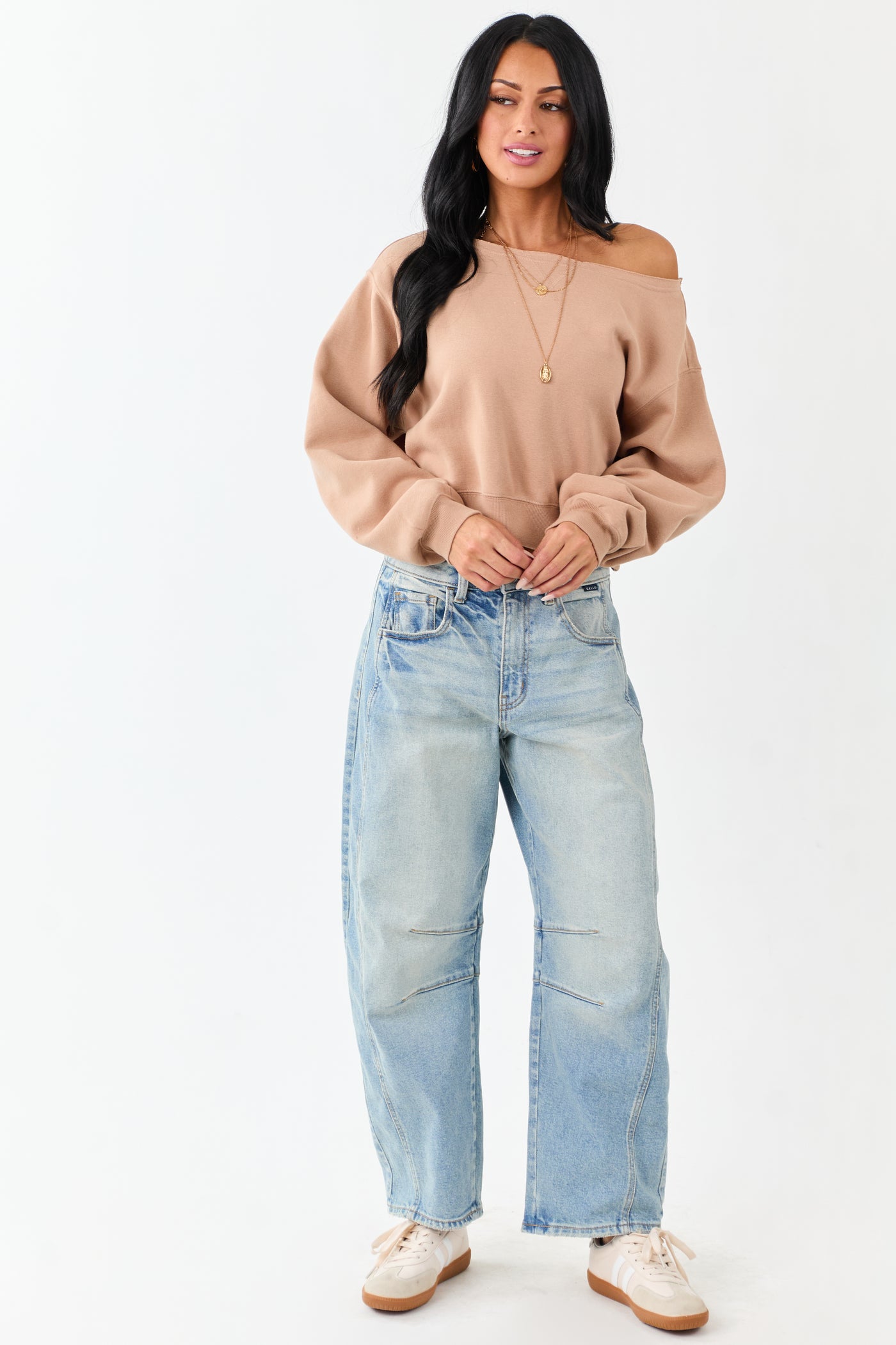 Nude Raw Boat Neck Boxy Pullover Sweatshirt