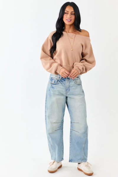 Nude Raw Boat Neck Boxy Pullover Sweatshirt