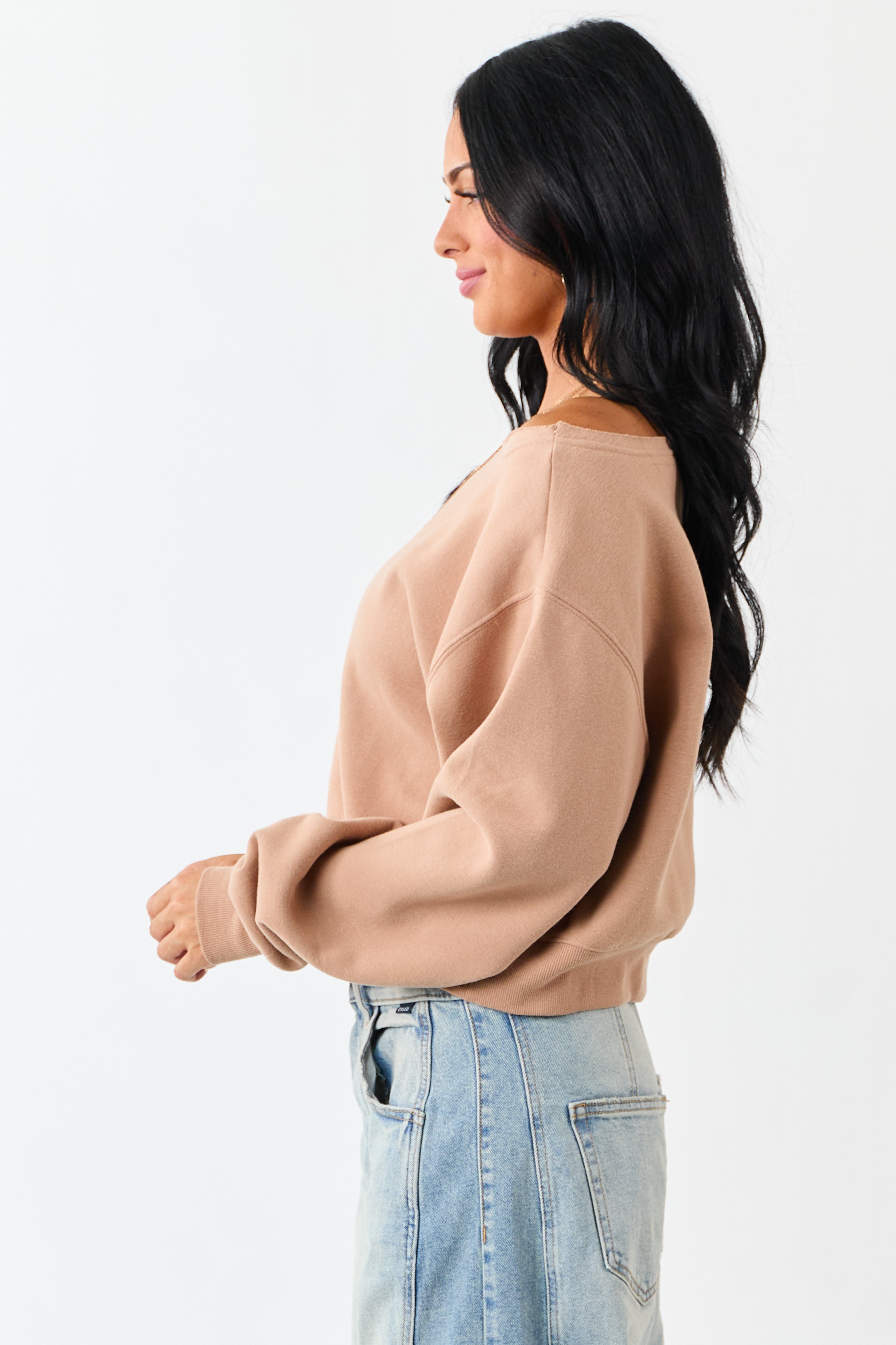 Nude Raw Boat Neck Boxy Pullover Sweatshirt