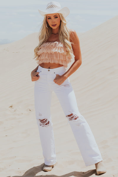 Nude Ruffle Tulle Spaghetti Strap Corset Top