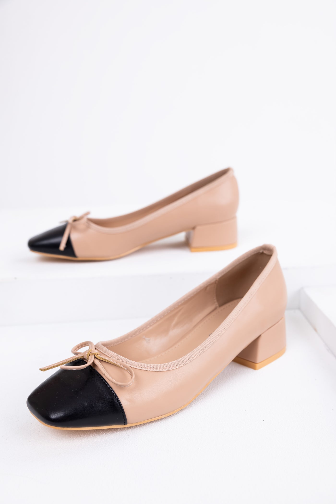 Nude Contrast Toe Low Heel Ballerina Shoes Nude Contrast Toe Low Heel Ballerina Shoes