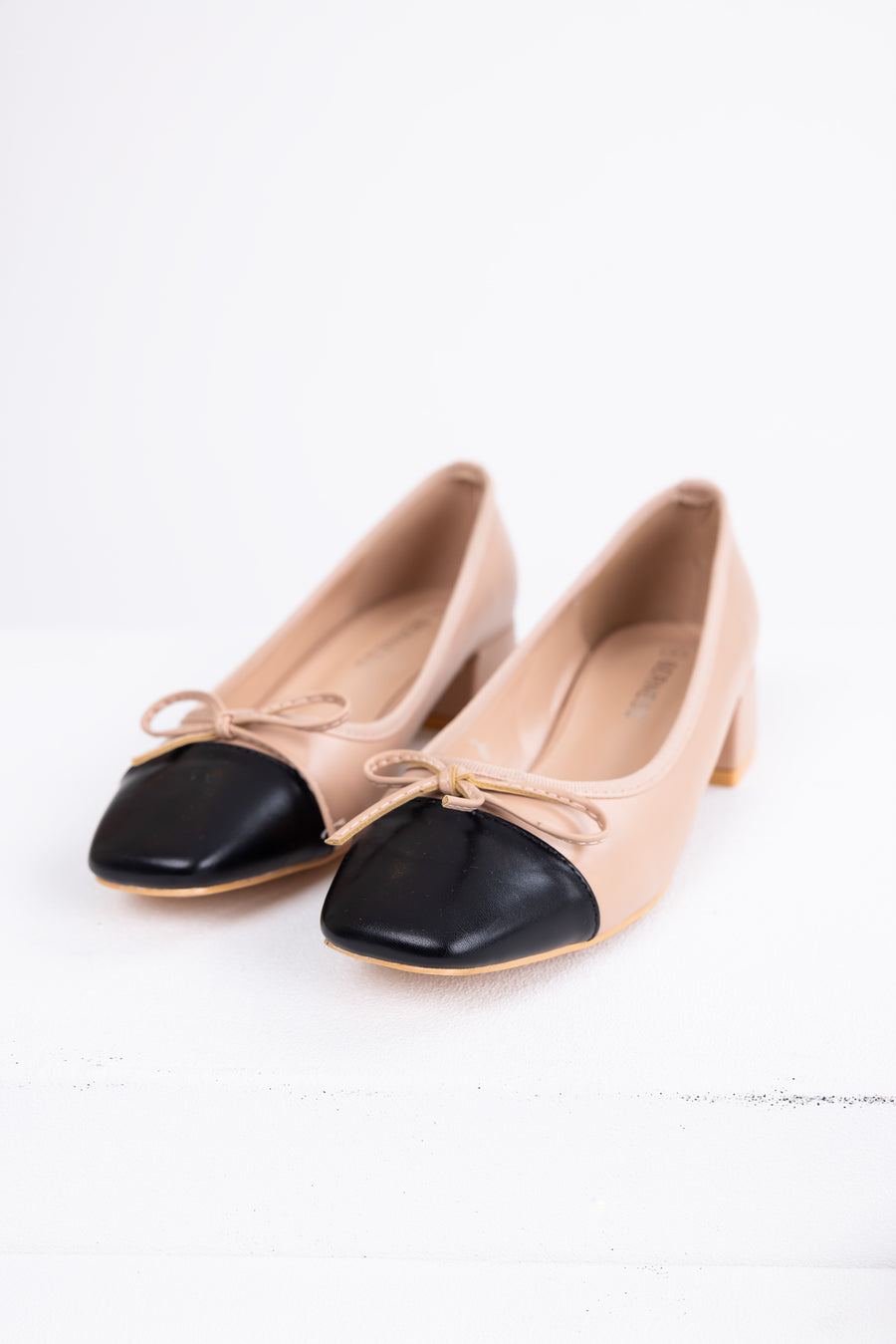Nude Contrast Toe Low Heel Ballerina Shoes