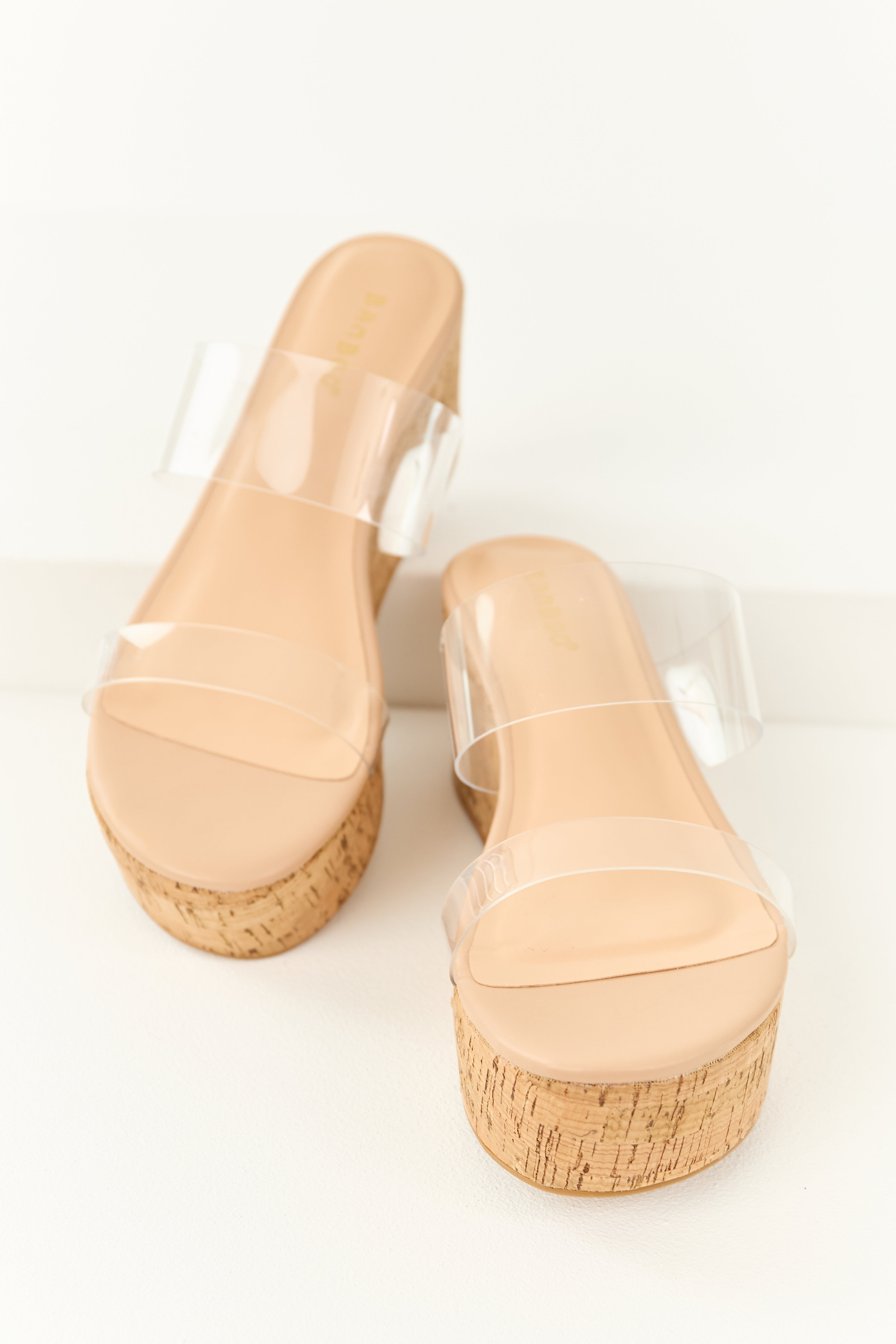 Nude Double Clear Strap Platform Cork Sandals | Lime Lush Boutique