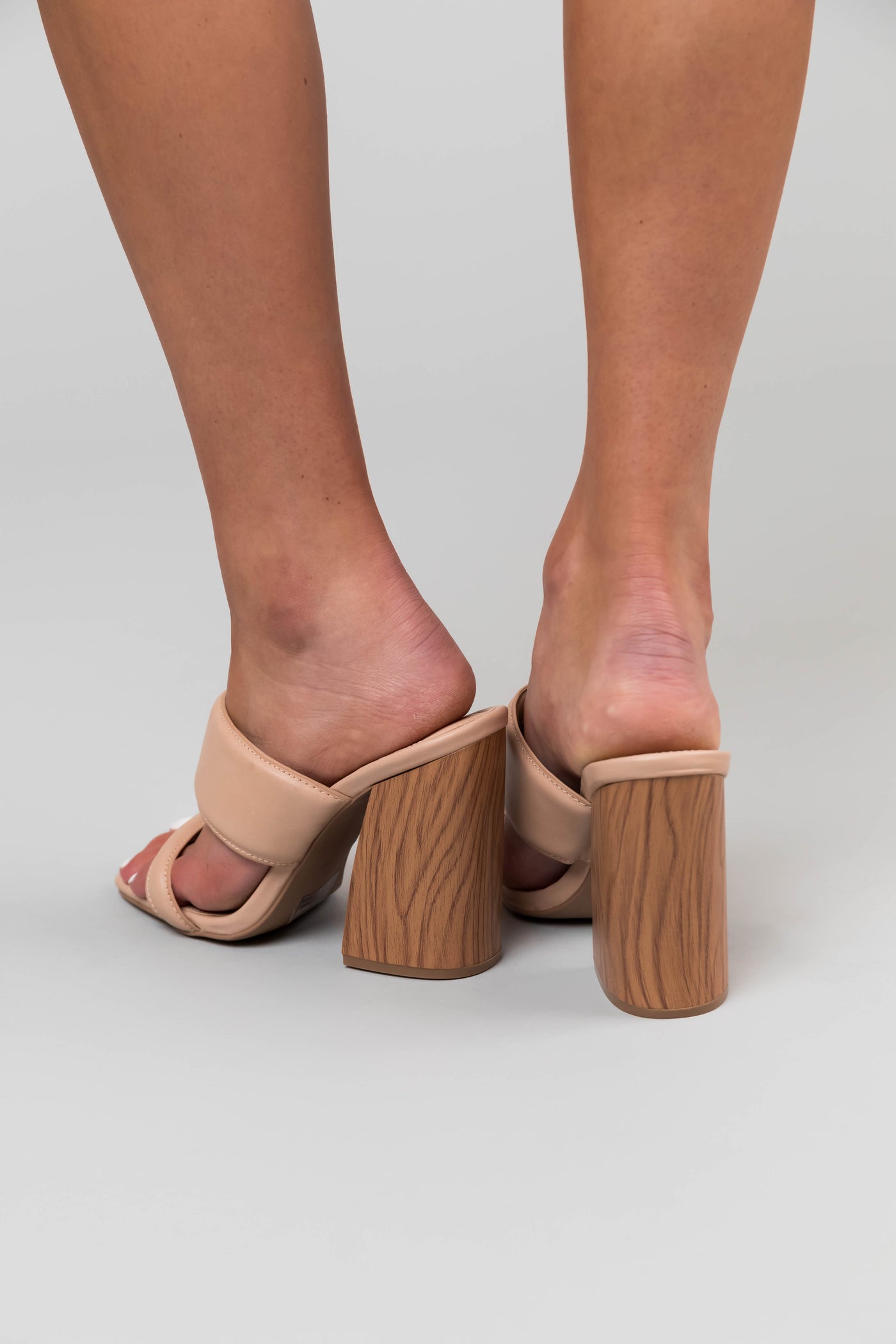 Nude Dual Band Slip On Wood High Heels