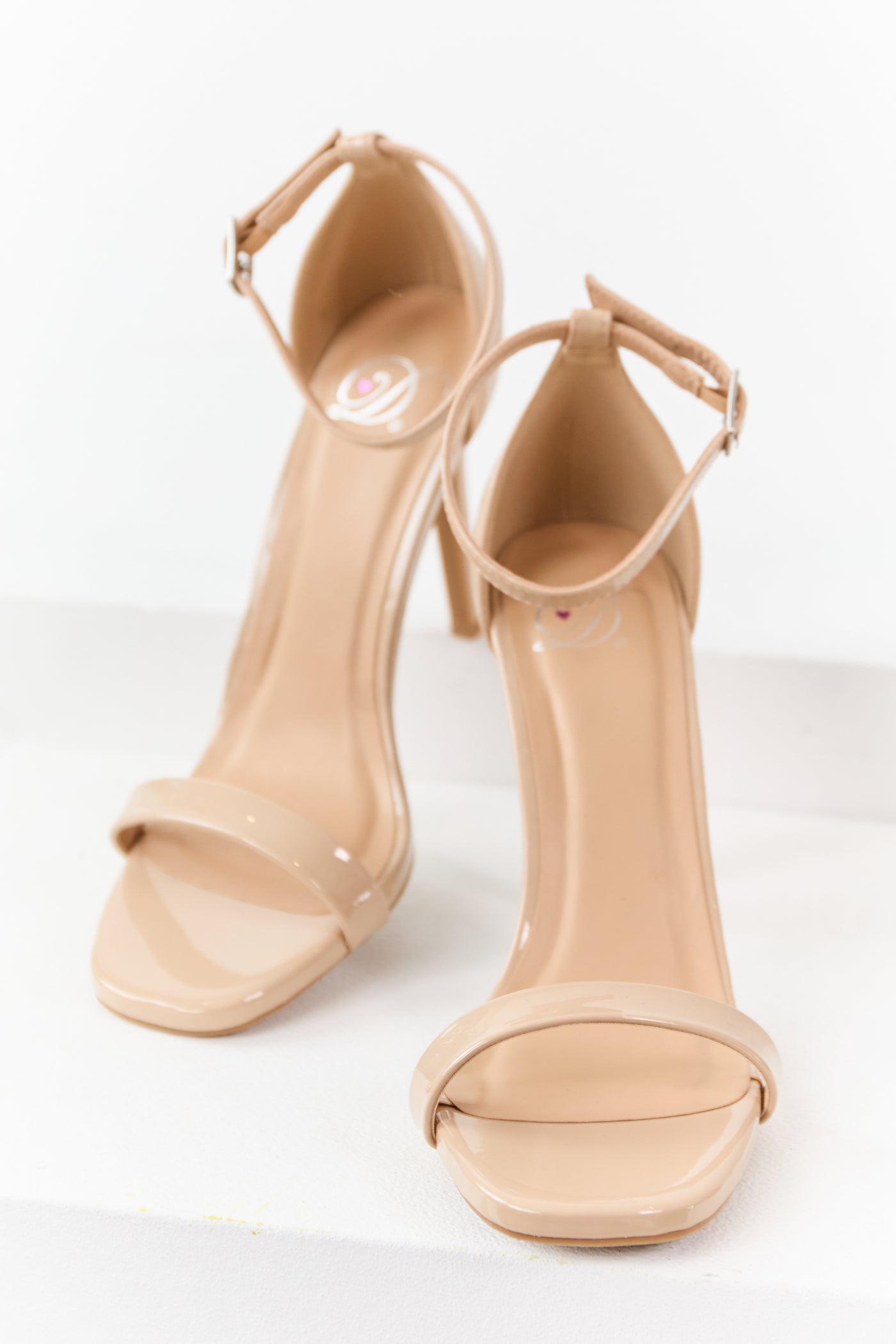 Nude Faux Leather Ankle Strap High Heels