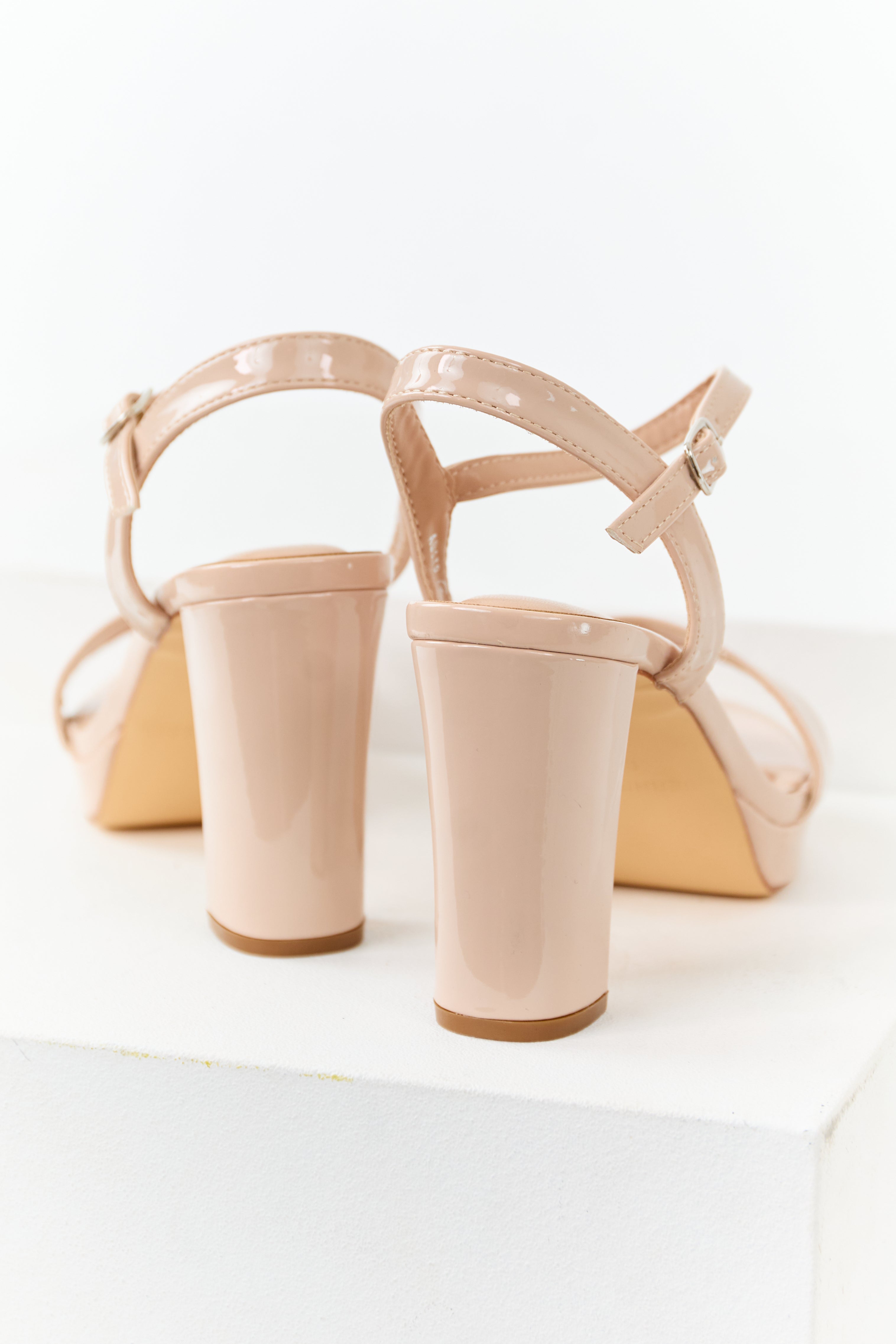 Nude Faux Leather Ankle Strap Platform Heels