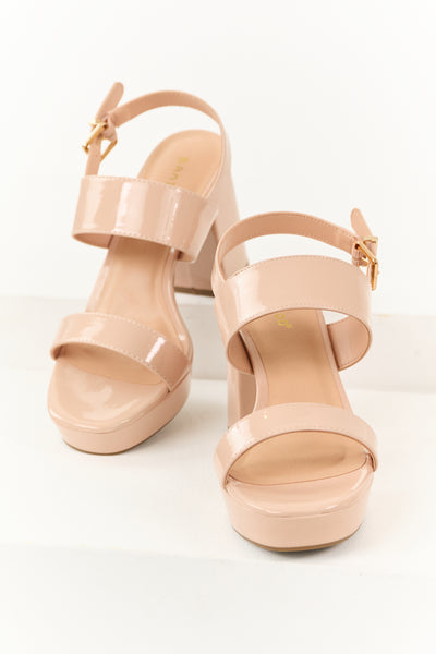 Nude Faux Leather Open Toed Platform Heels