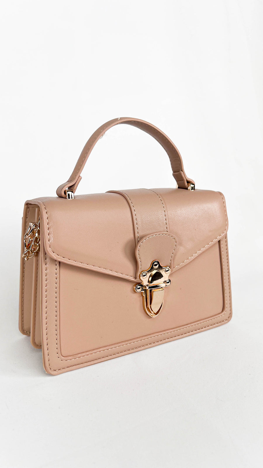Nude Faux Leather Purse with Gold Chain