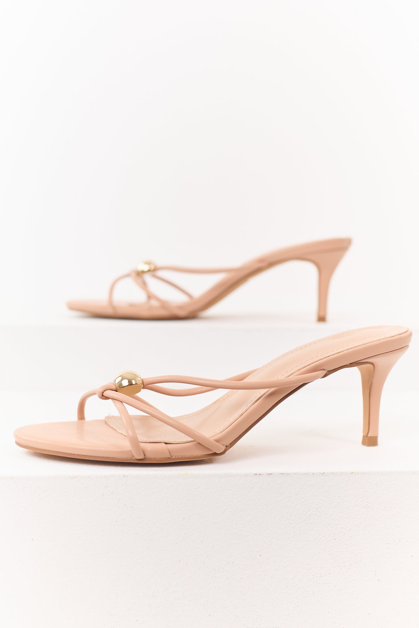 Nude Faux Leather Strappy Stiletto Kitten Heels