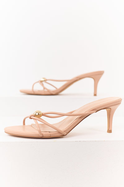 Nude Faux Leather Strappy Stiletto Kitten Heels