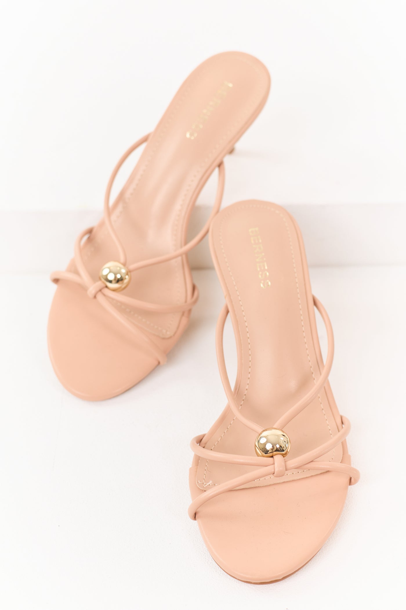 Nude Faux Leather Strappy Stiletto Kitten Heels