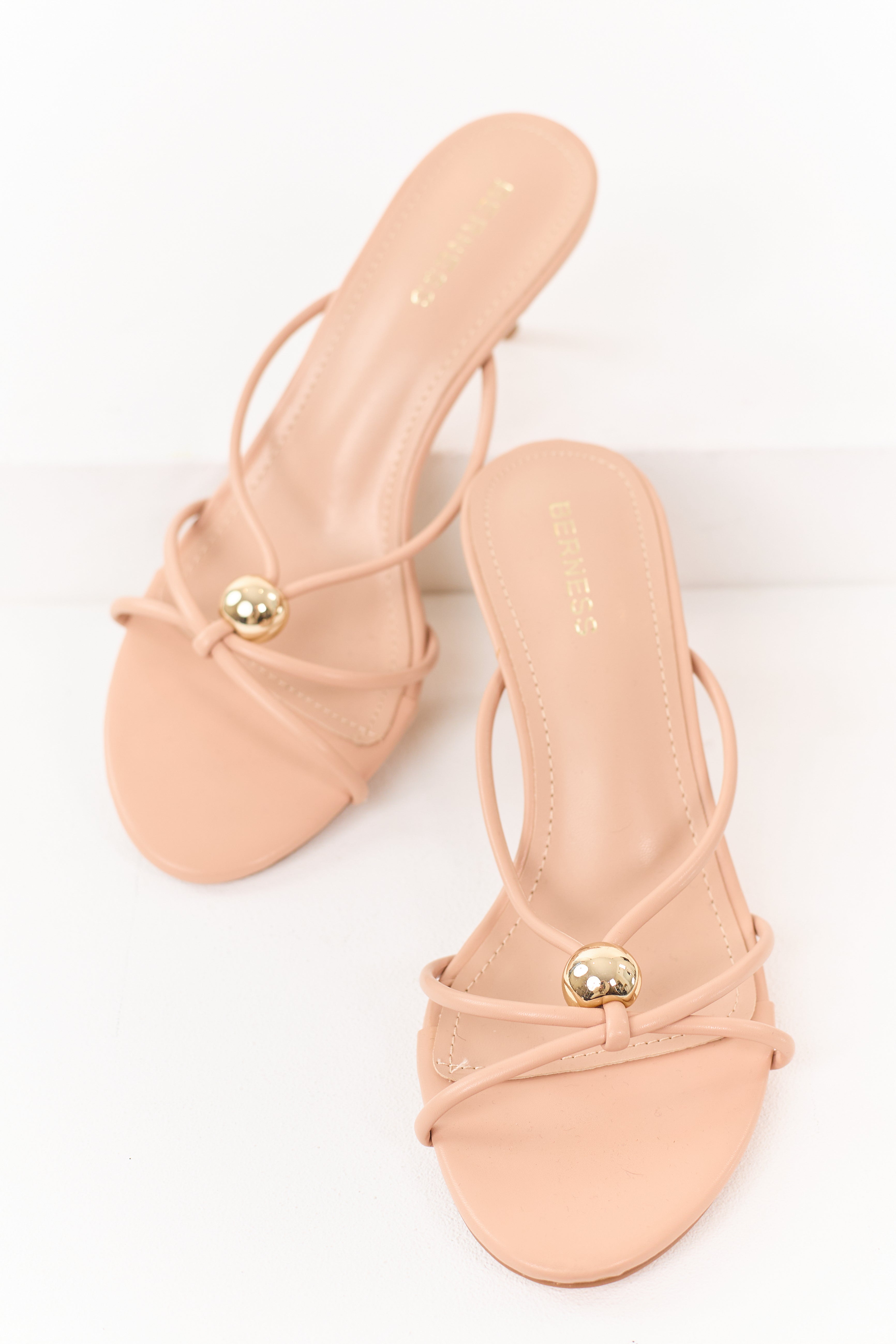 Nude Faux Leather Strappy Stiletto Kitten Heels