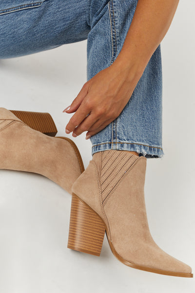 Nude Faux Suede Side Panel Pointed Toe Booties