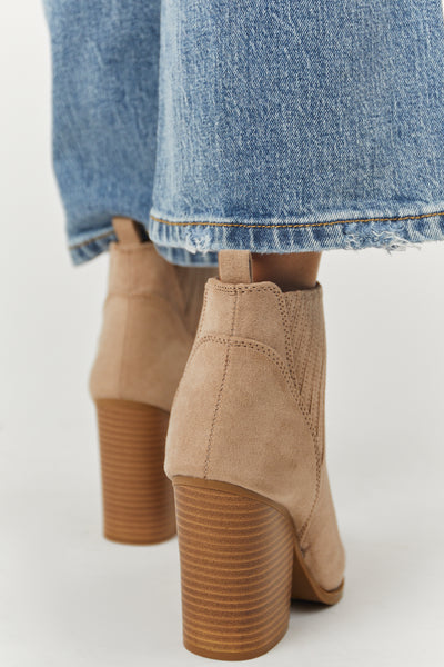 Nude Faux Suede Side Panel Pointed Toe Booties