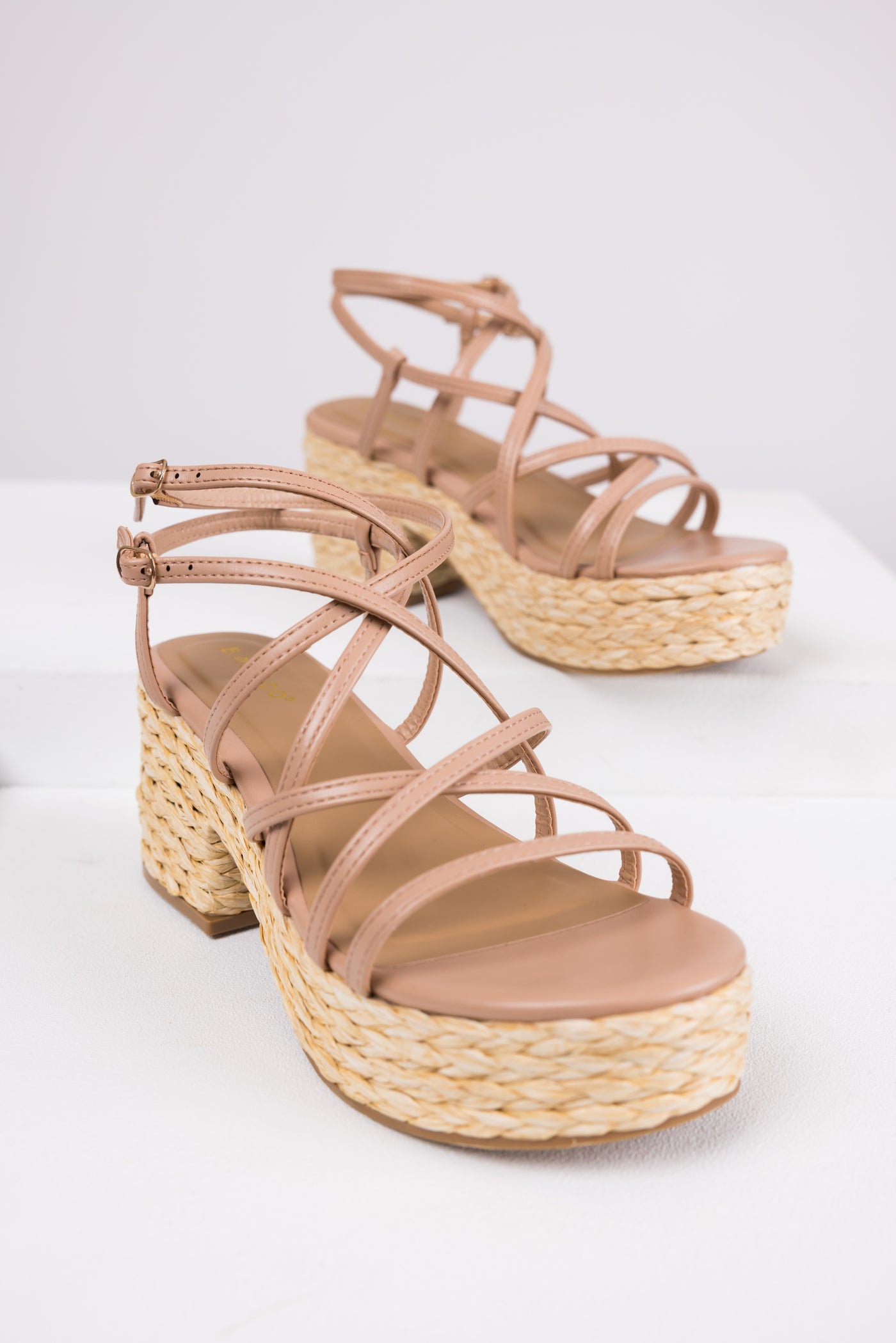 Nude Strappy Woven Detail Platform Heels