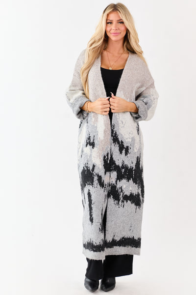 Oatmeal Abstract Mountain Jacquard Duster Cardigan