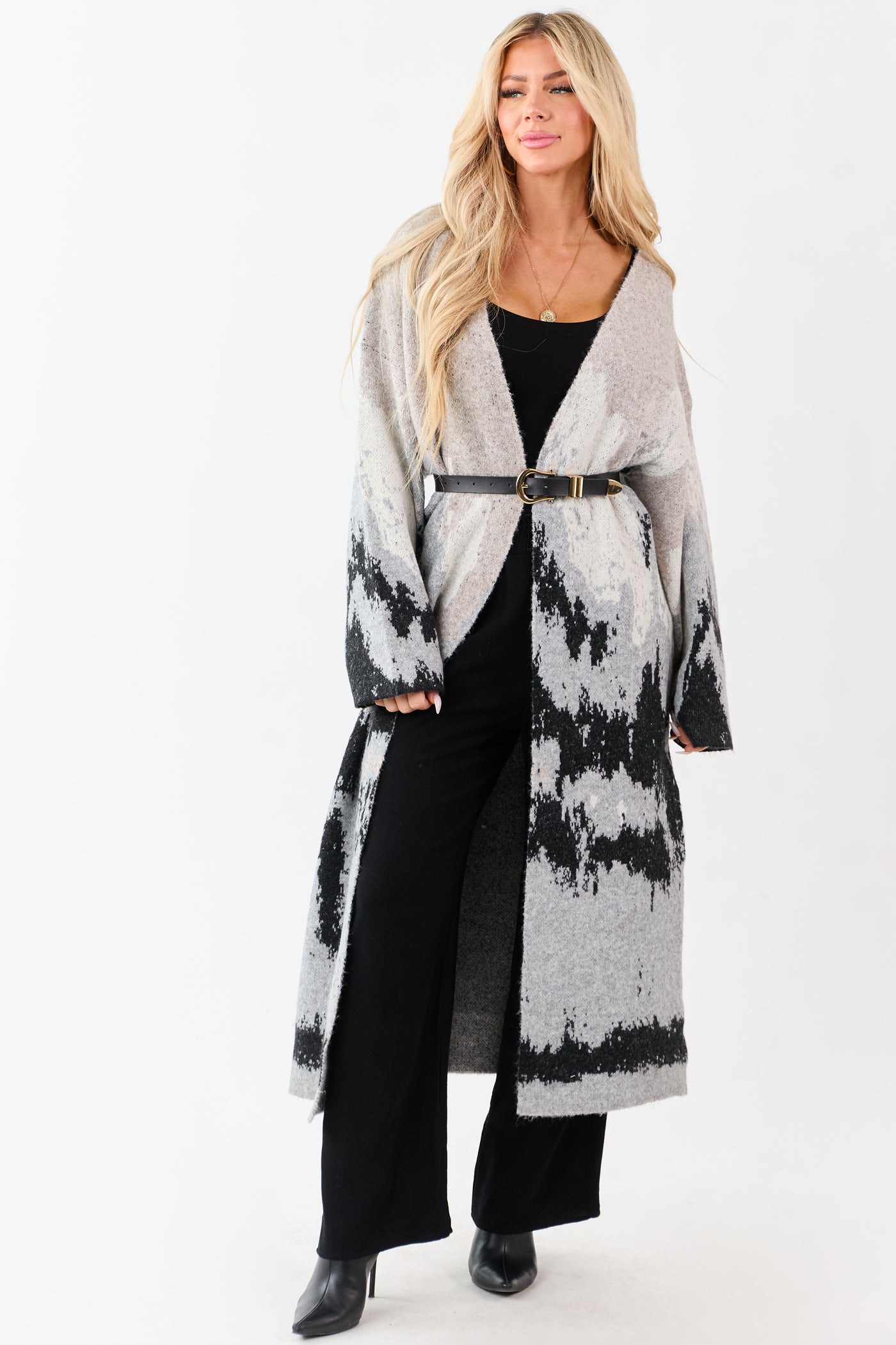 Oatmeal Abstract Mountain Jacquard Duster Cardigan