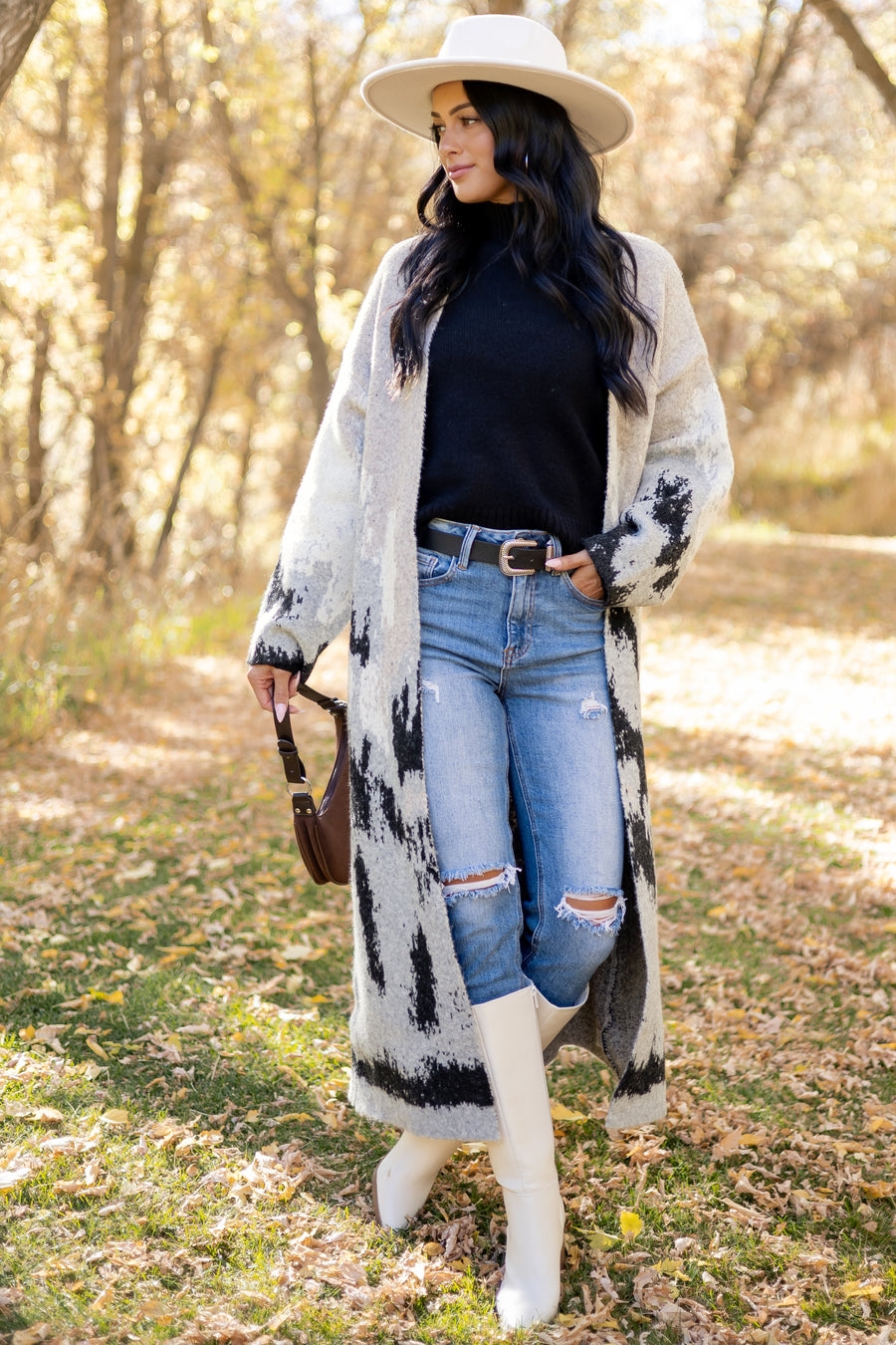 Oatmeal Abstract Mountain Jacquard Duster Cardigan