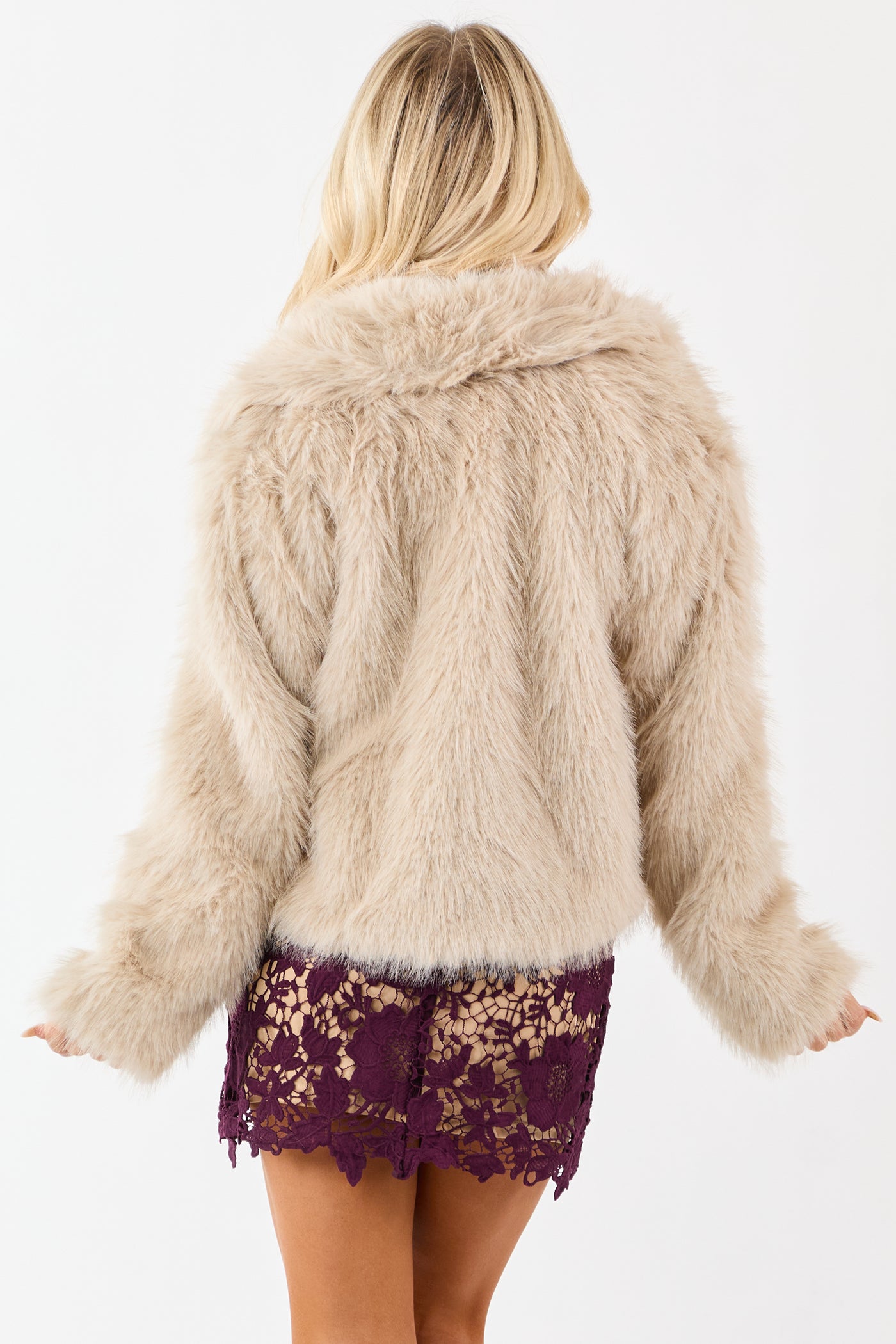 Oatmeal Button Down Collared Faux Fur Jacket
