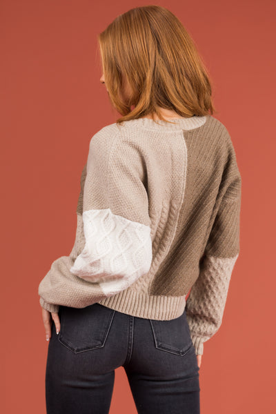 Oatmeal Colorblock Printed Knit Cardigan