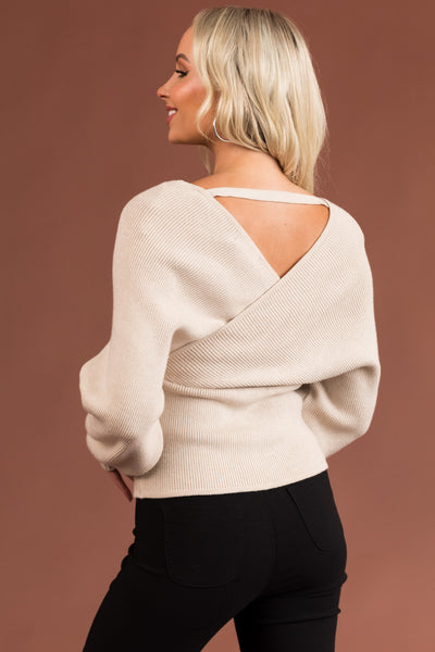 Oatmeal Crossover Wrap Sweater