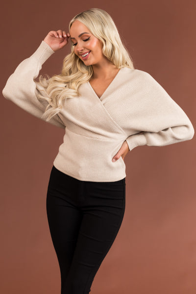 Oatmeal Crossover Wrap Sweater