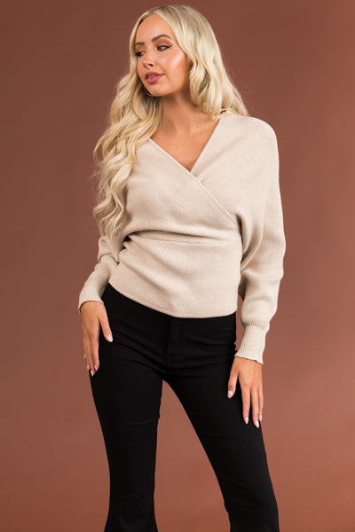 Oatmeal Crossover Wrap Sweater