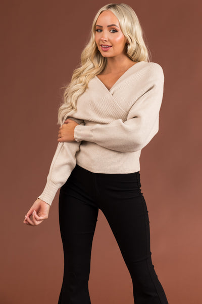 Oatmeal Crossover Wrap Sweater