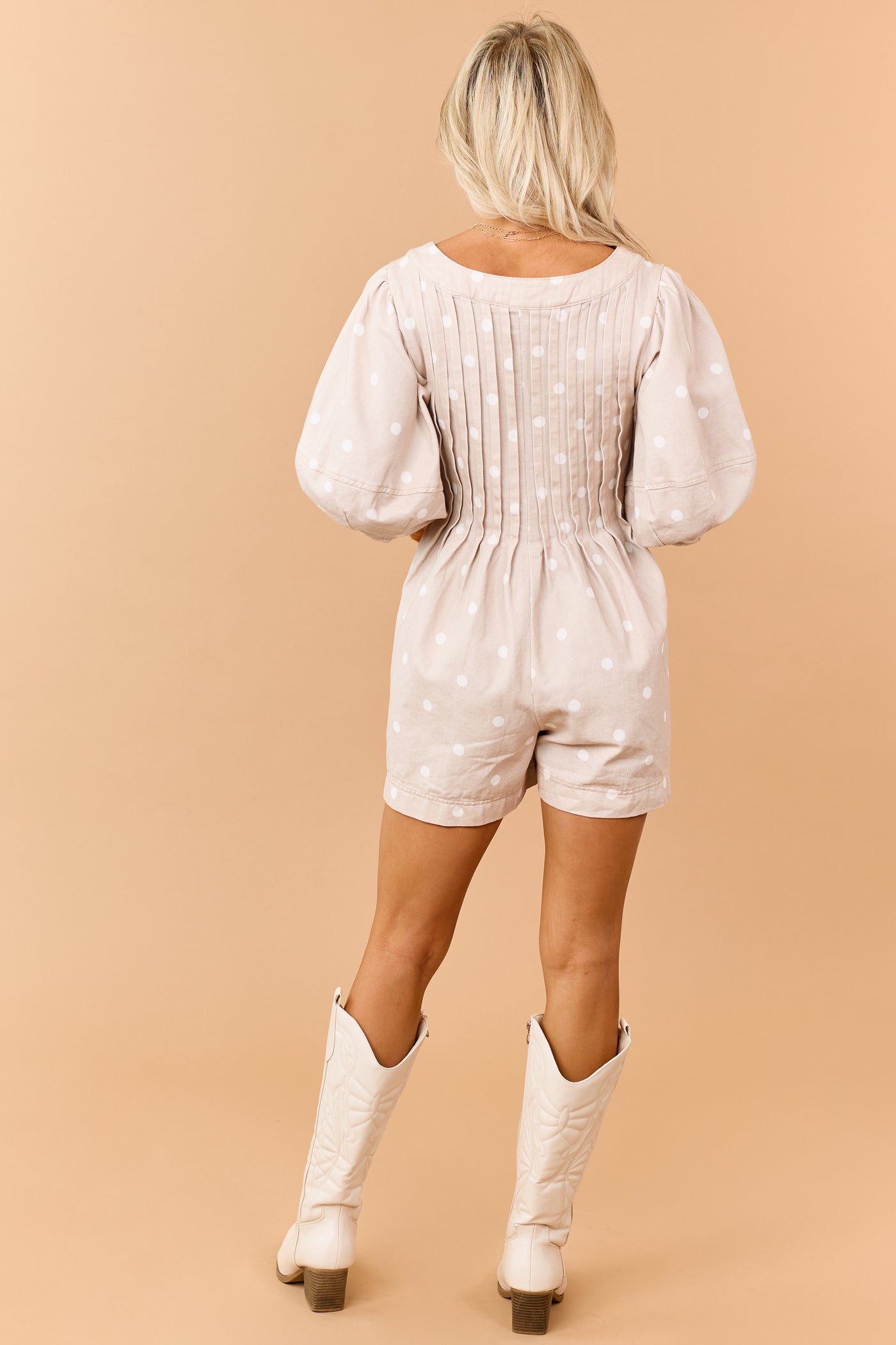 Oatmeal Denim Polka Dot Half Sleeve Romper