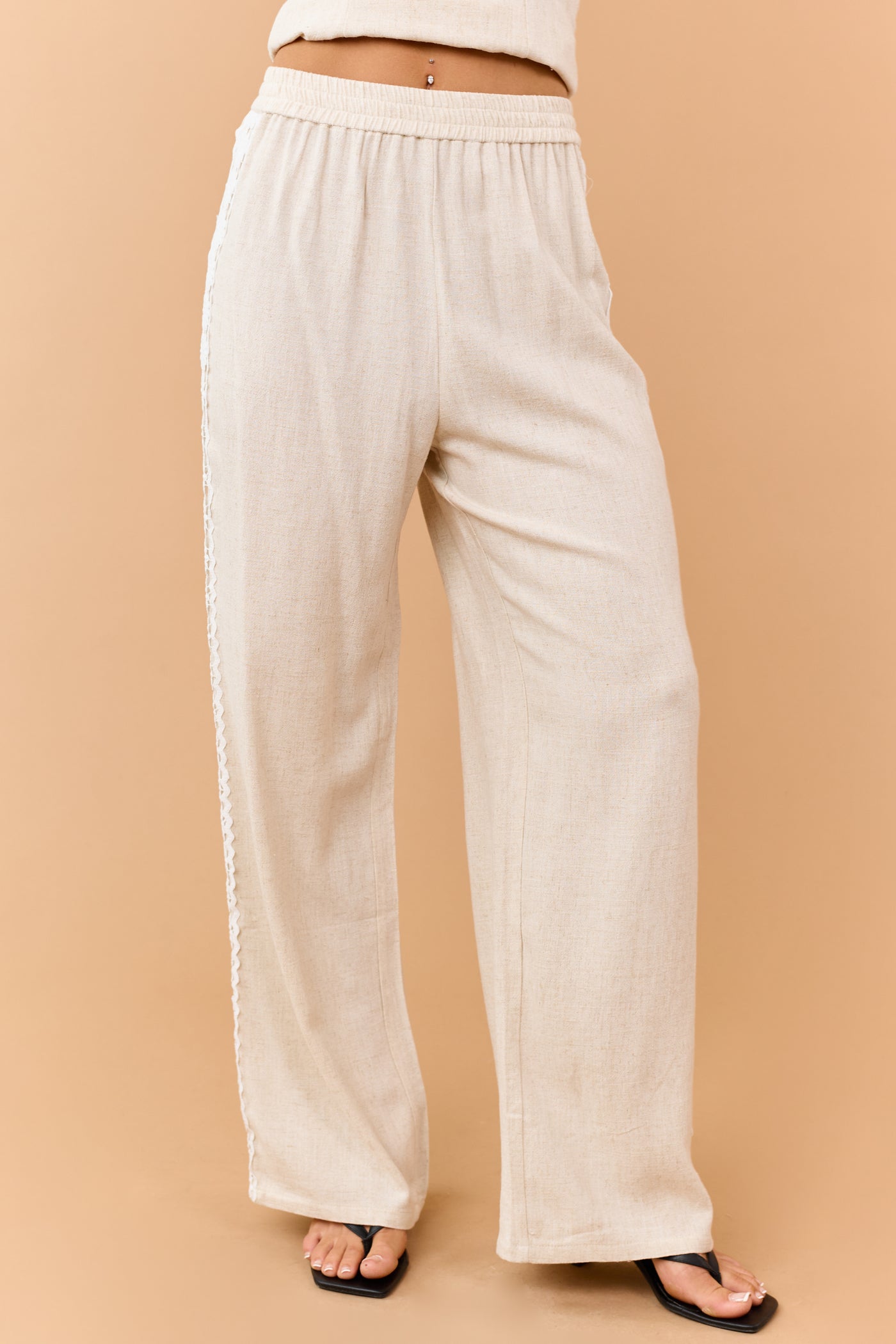 Oatmeal Linen Blend Halter Top and Pant Set
