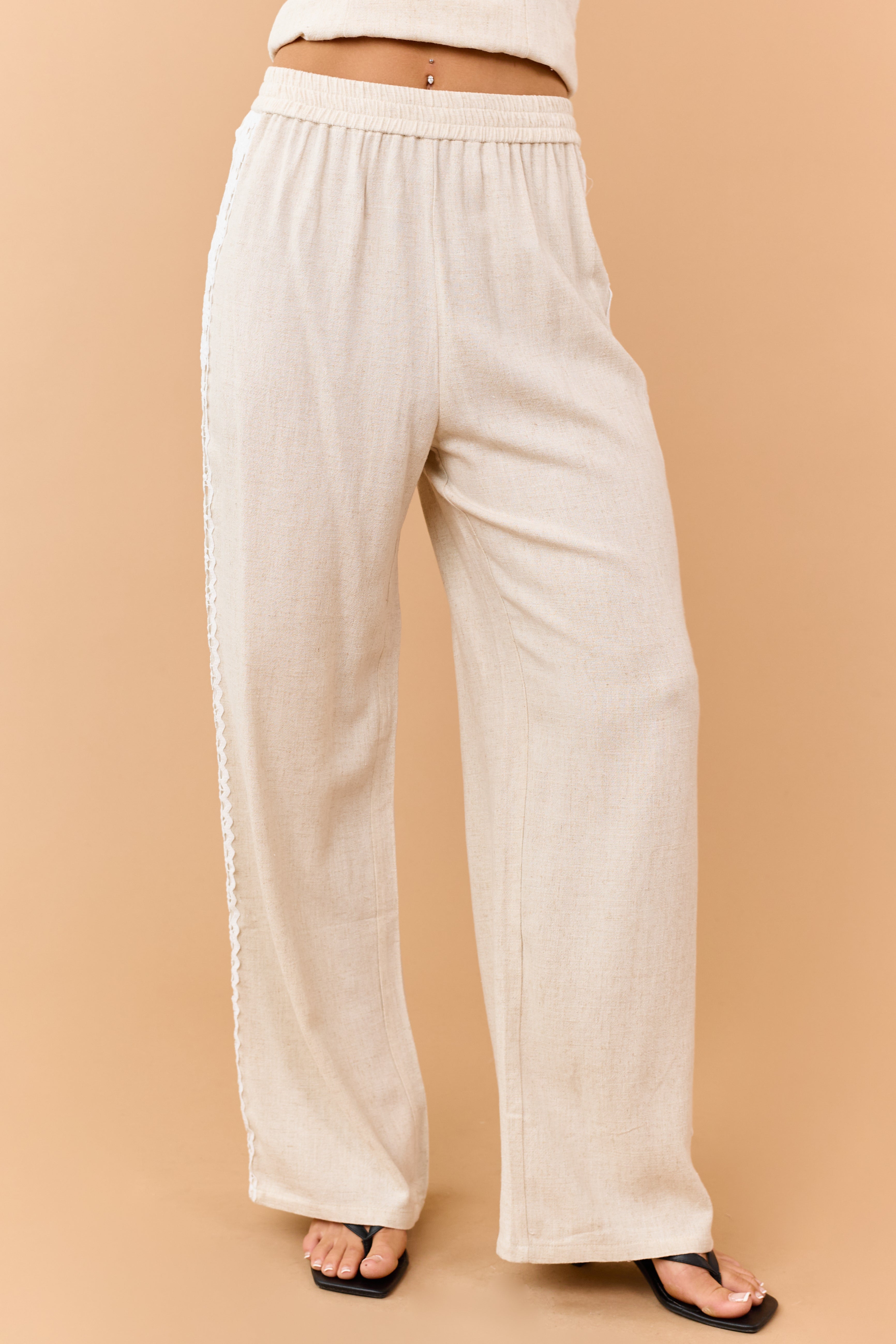 Oatmeal Linen Blend Halter Top and Pant Set