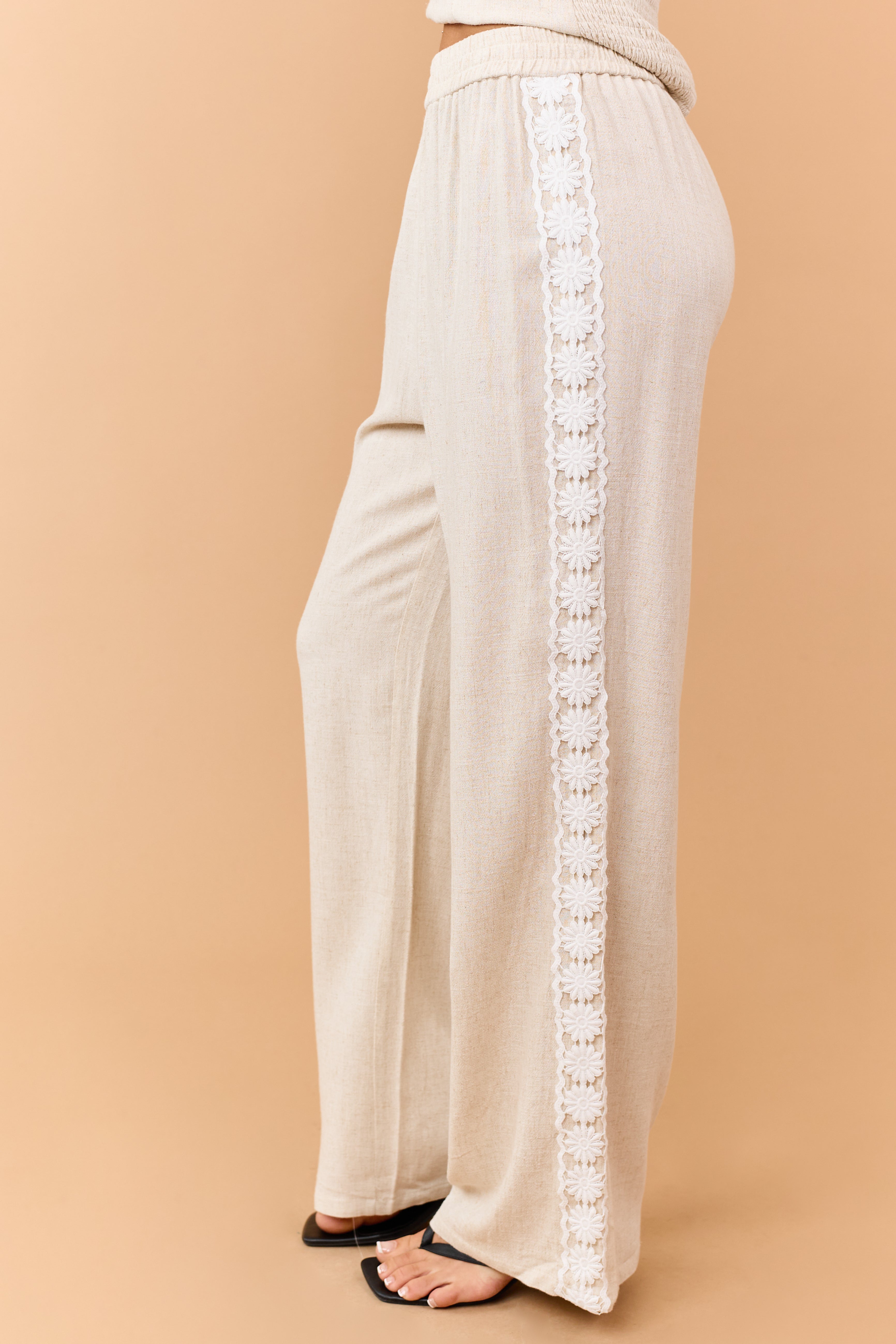 Oatmeal Linen Blend Halter Top and Pant Set
