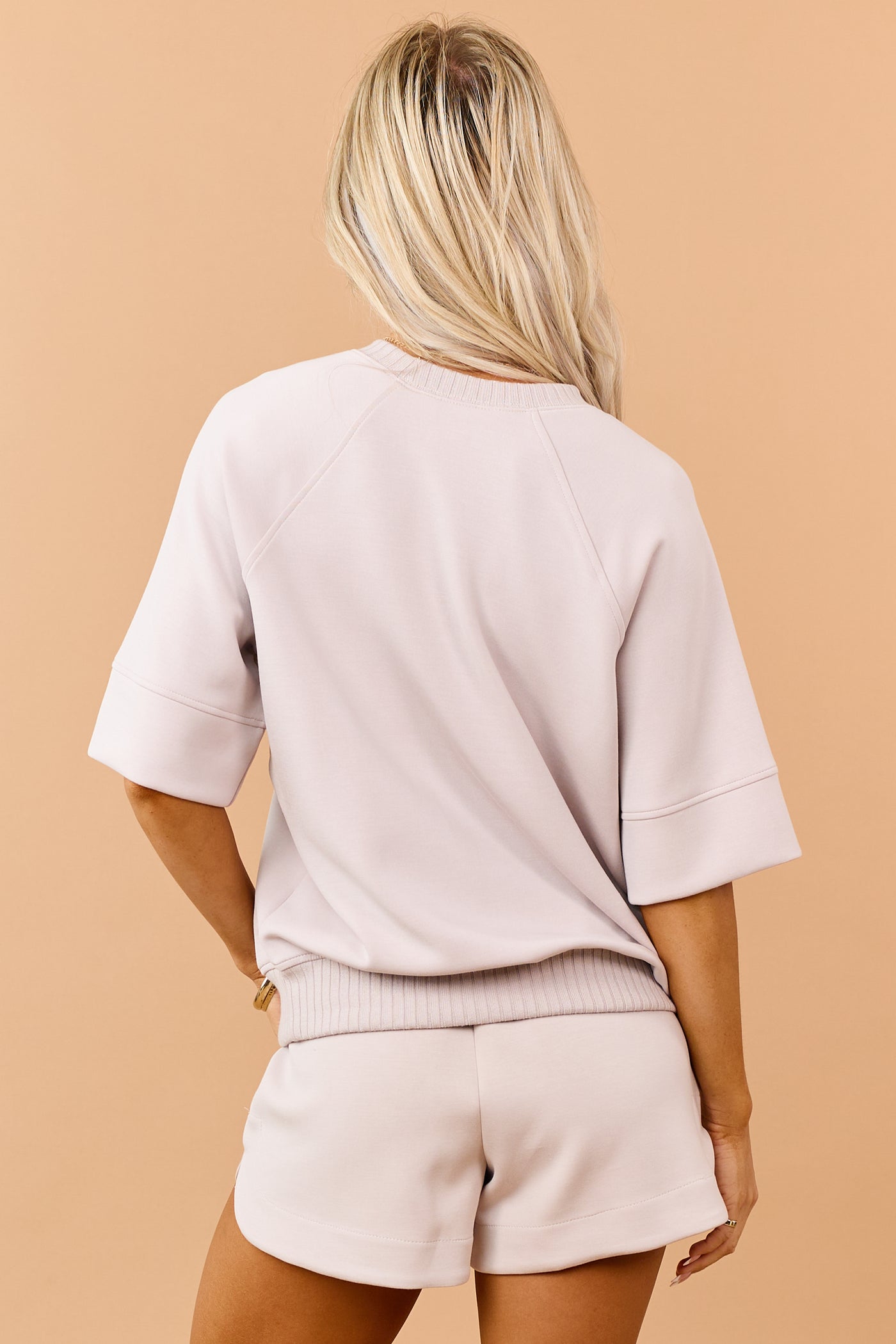 Oatmeal Scuba Knit Luxe Short Sleeve Top