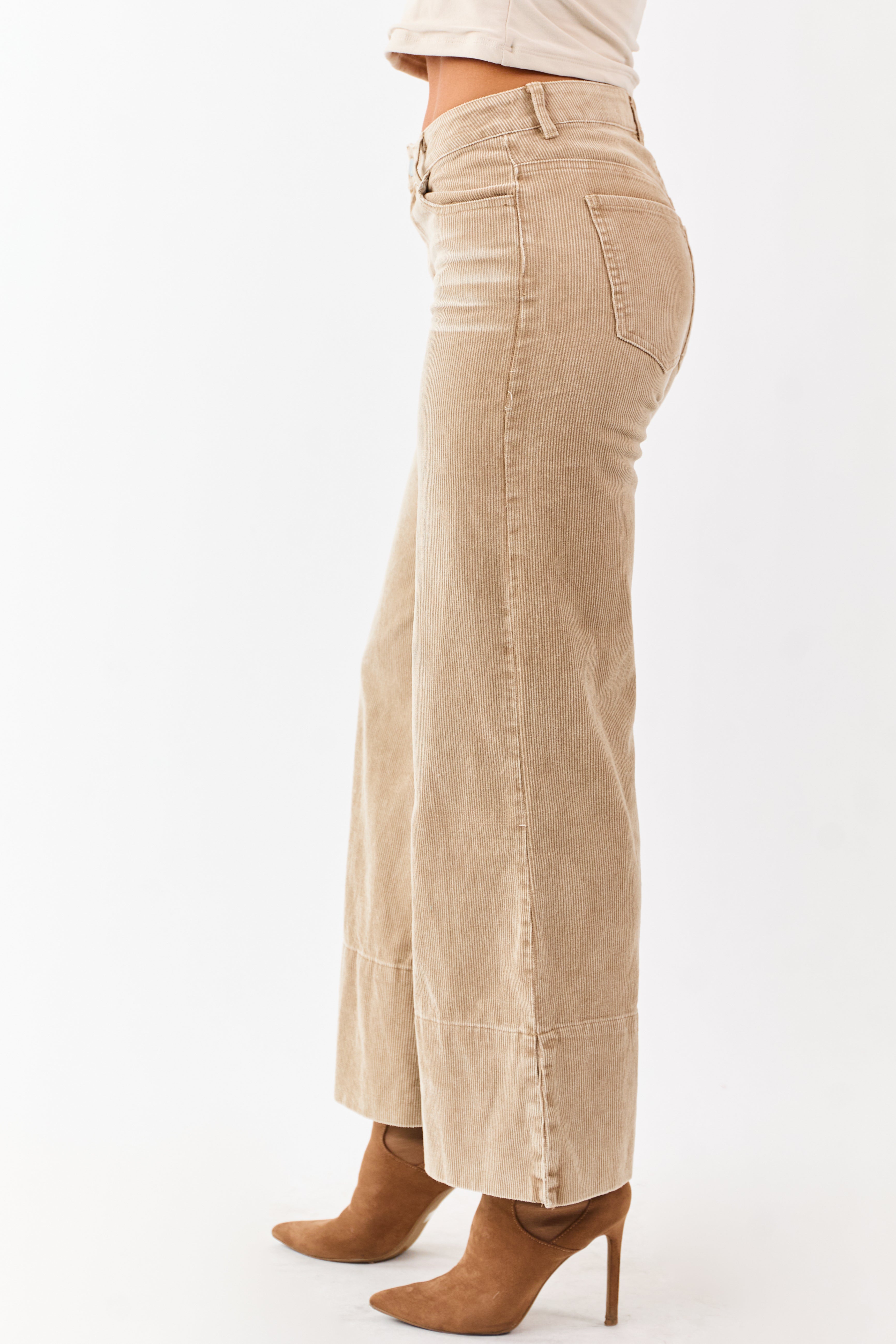 Oatmeal Vintage Wash Corduroy Wide Leg Pants | Lime Lush Boutique