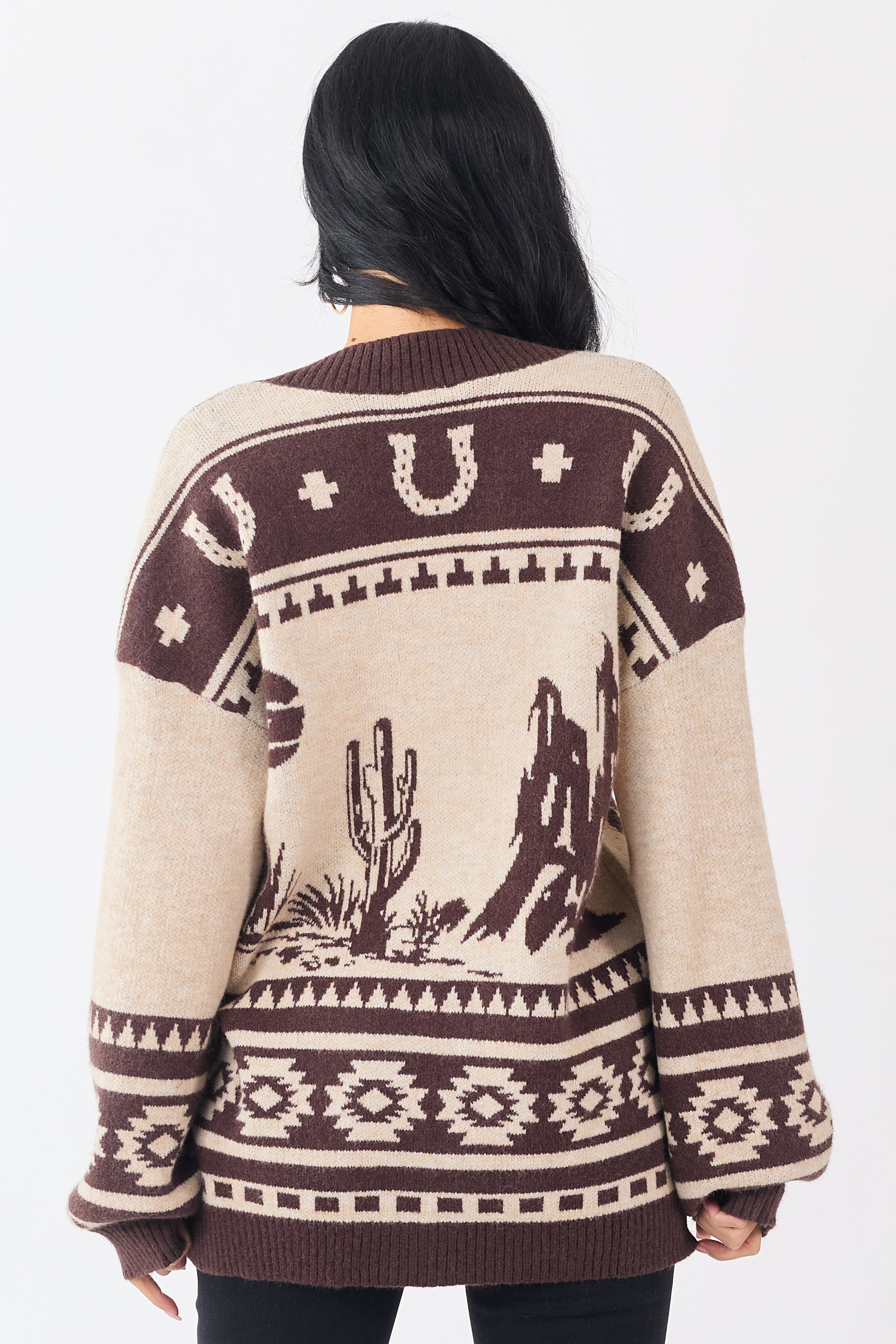 Oatmeal Western Horse Graphic Sweater Cardigan