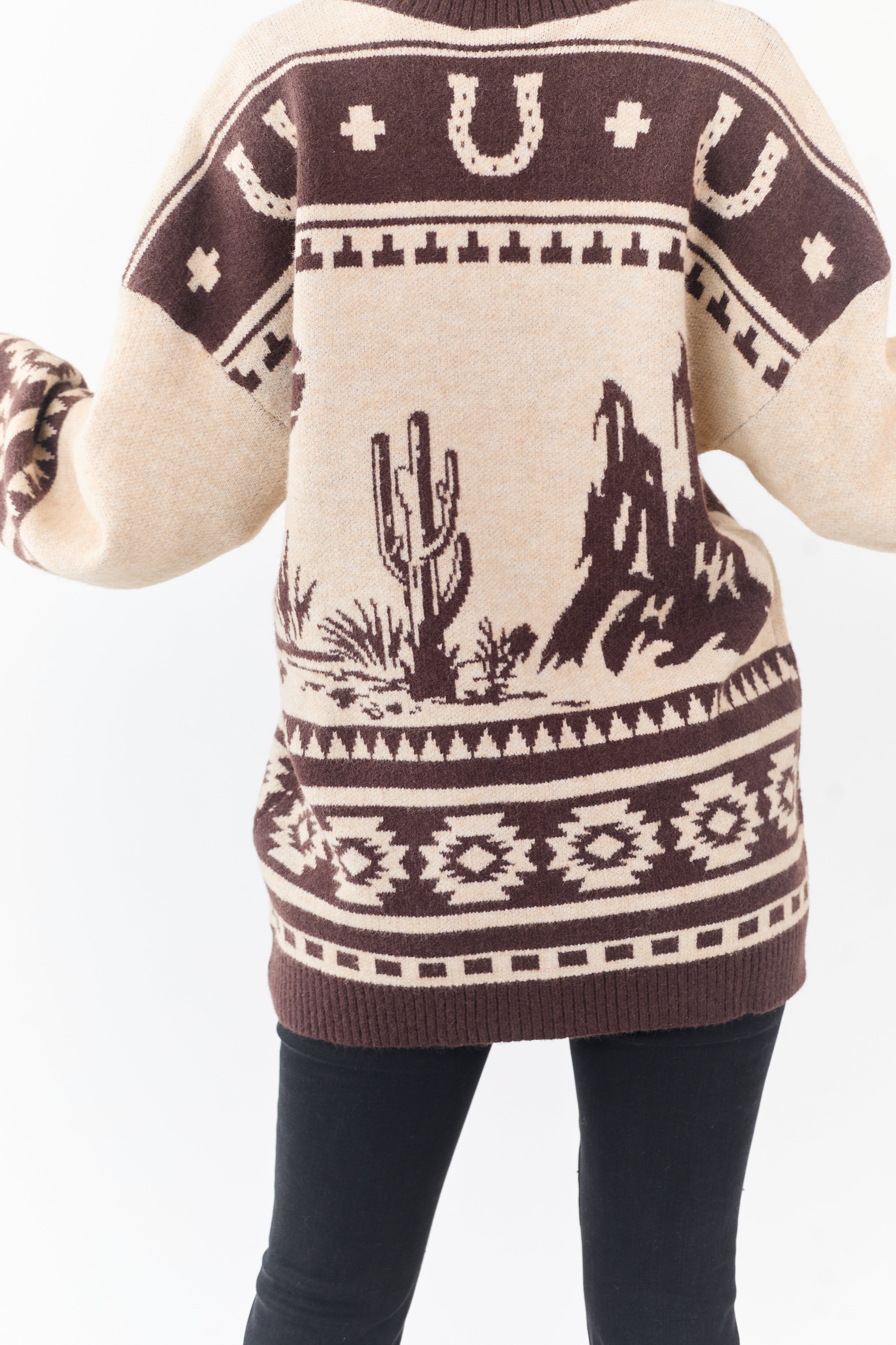 Oatmeal Western Horse Graphic Sweater Cardigan