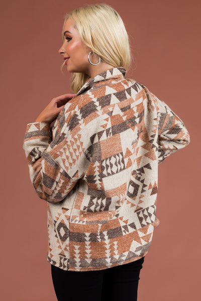 Oatmeal and Caramel Aztec Print Soft Shacket