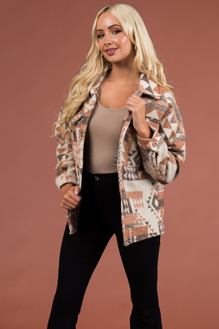 Oatmeal and Caramel Aztec Print Soft Shacket