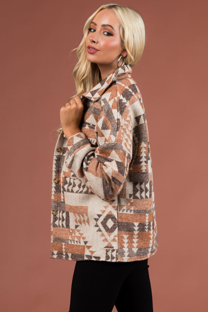 Oatmeal and Caramel Aztec Print Soft Shacket