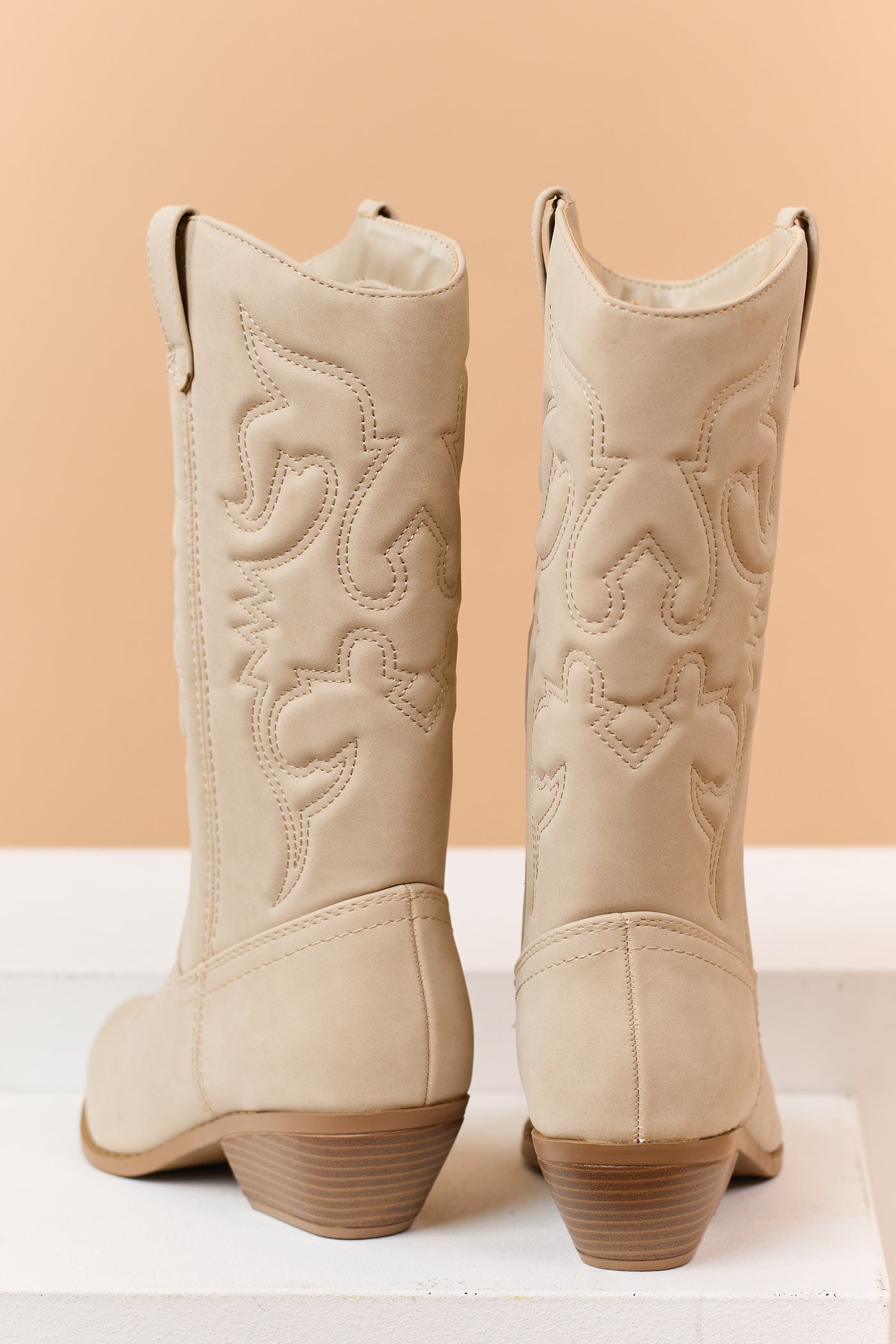 Oatmeal Faux Suede Pointed Toe Western Boots