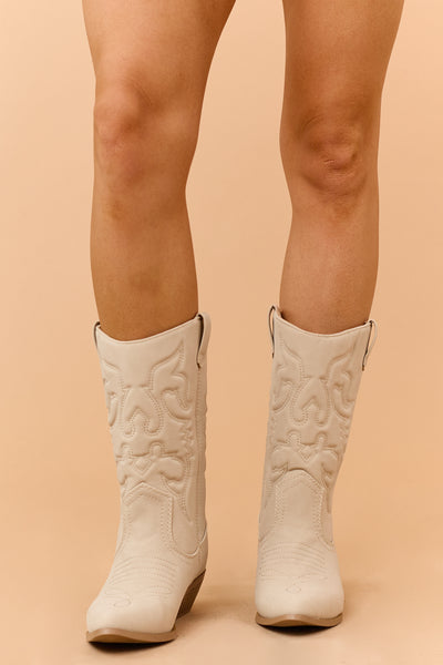 Oatmeal Faux Suede Pointed Toe Western Boots