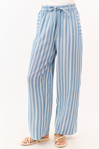 Ocean Striped Elastic Waistband Drawstring Pants