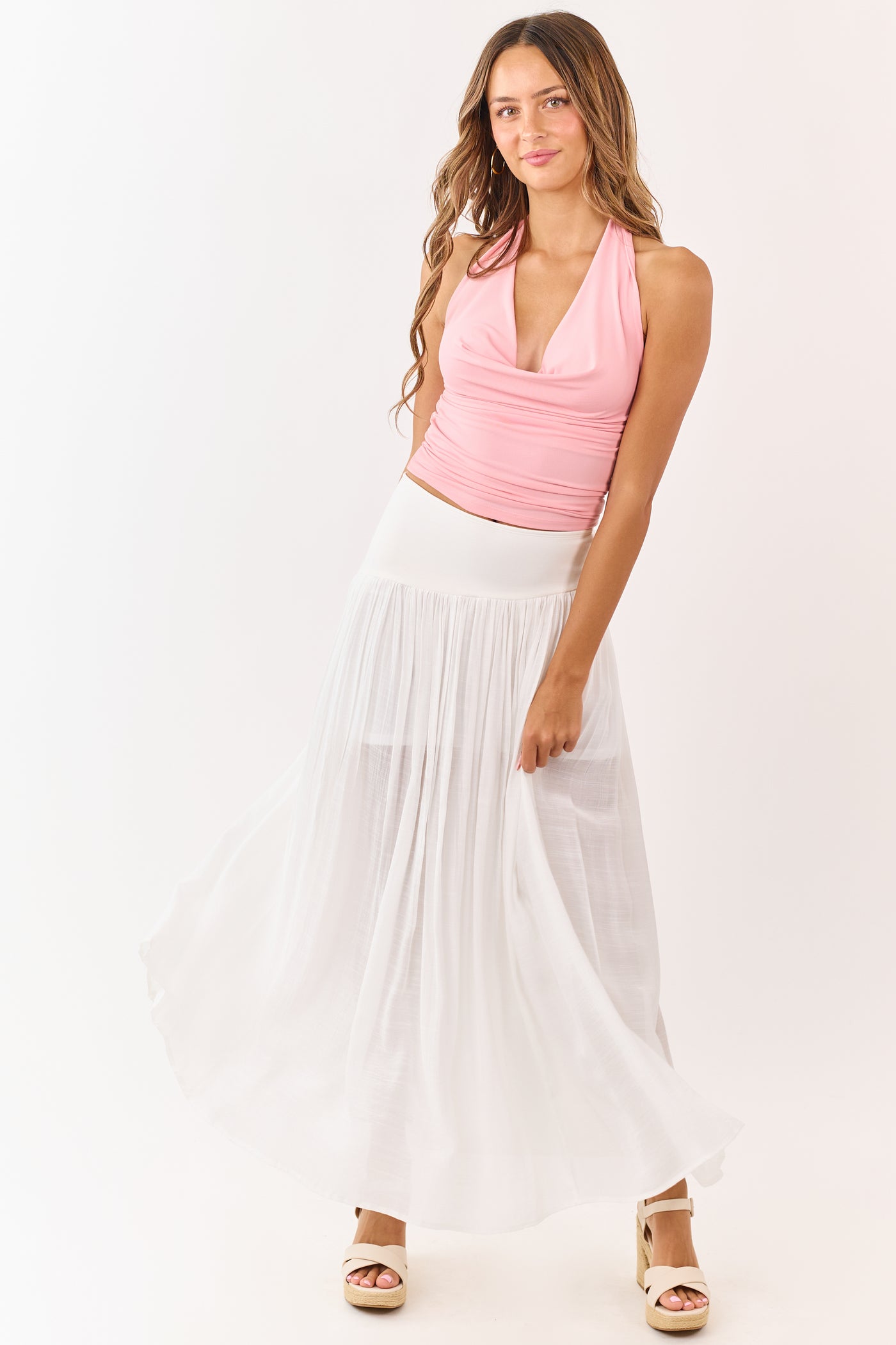 Off White Asymmetrical Waist Maxi Skirt