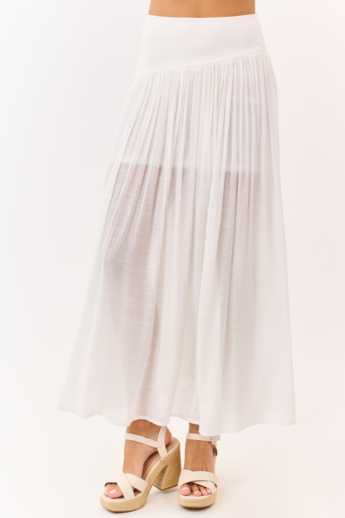 Off White Asymmetrical Waist Maxi Skirt