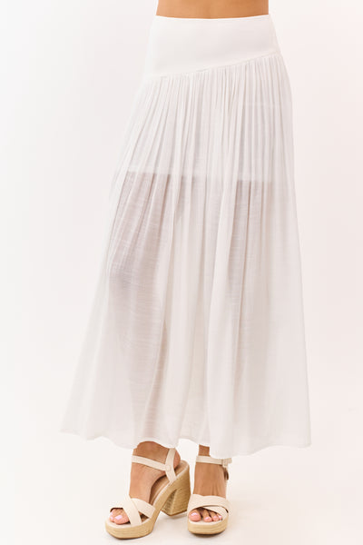 Off White Asymmetrical Waist Maxi Skirt
