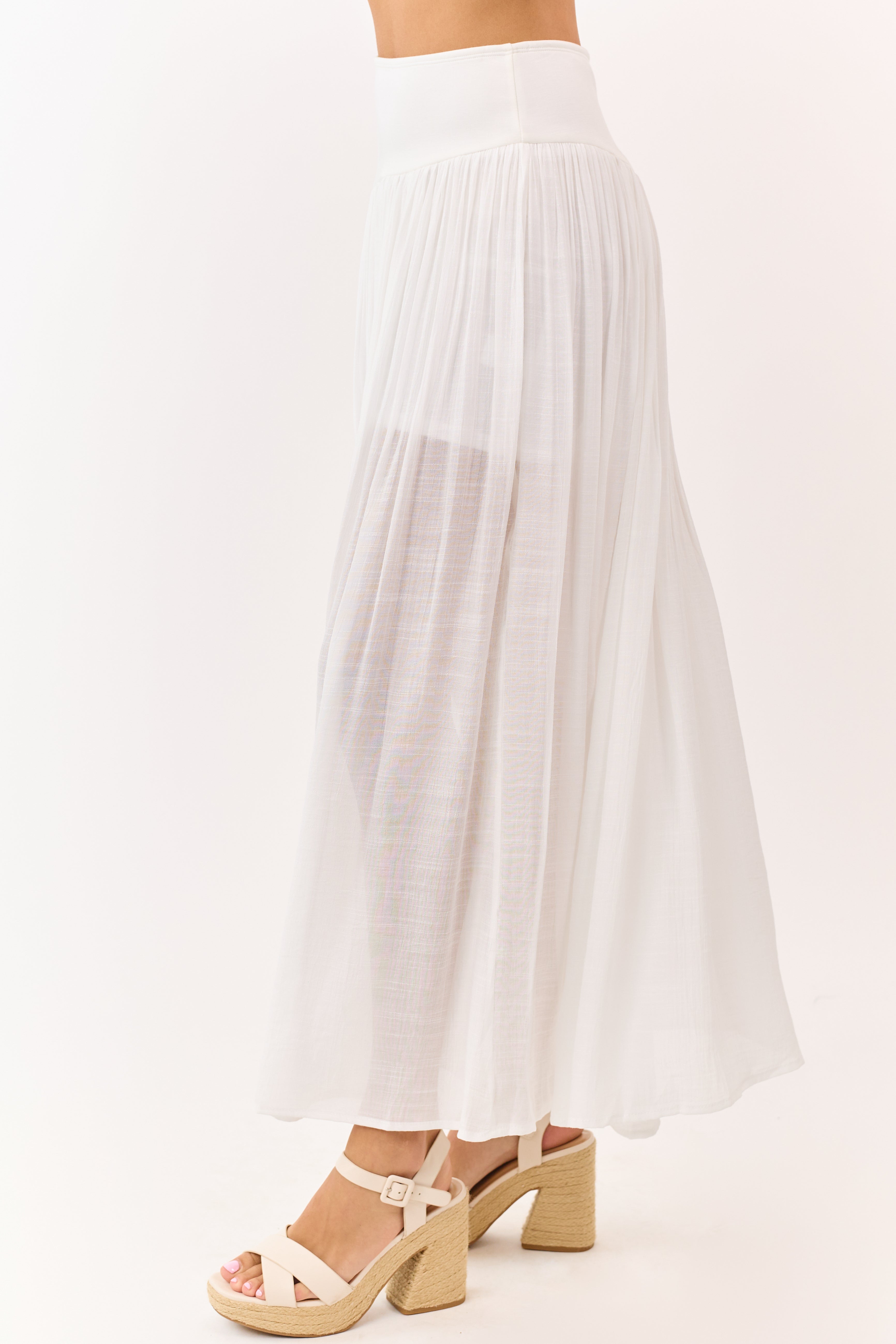 Off White Asymmetrical Waist Maxi Skirt