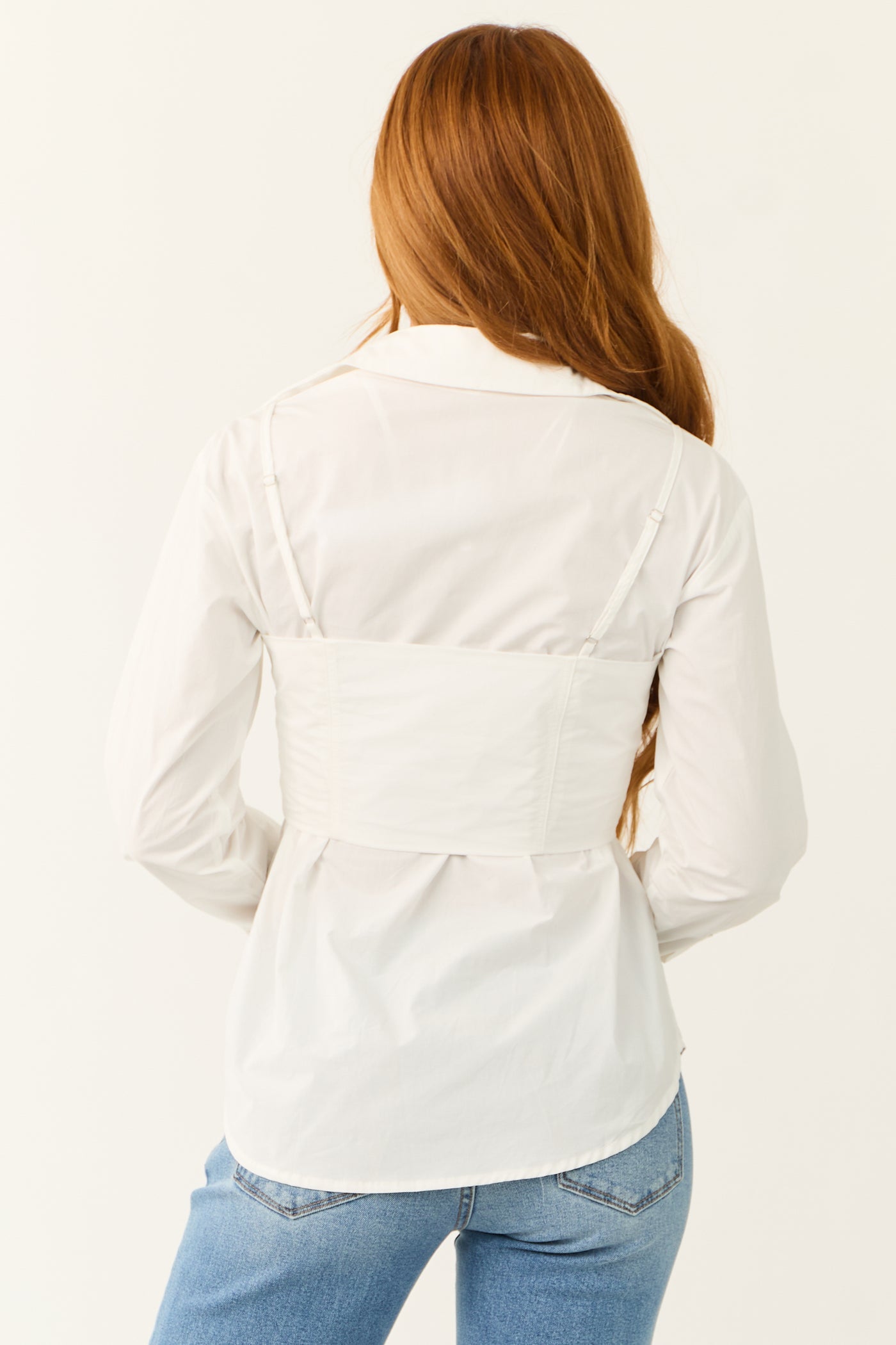 Off White Attached Corset Style Long Sleeve Top