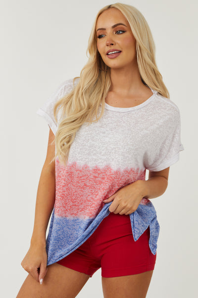 Off White Colorblock Short Sleeve Sheer Jersey Knit Top